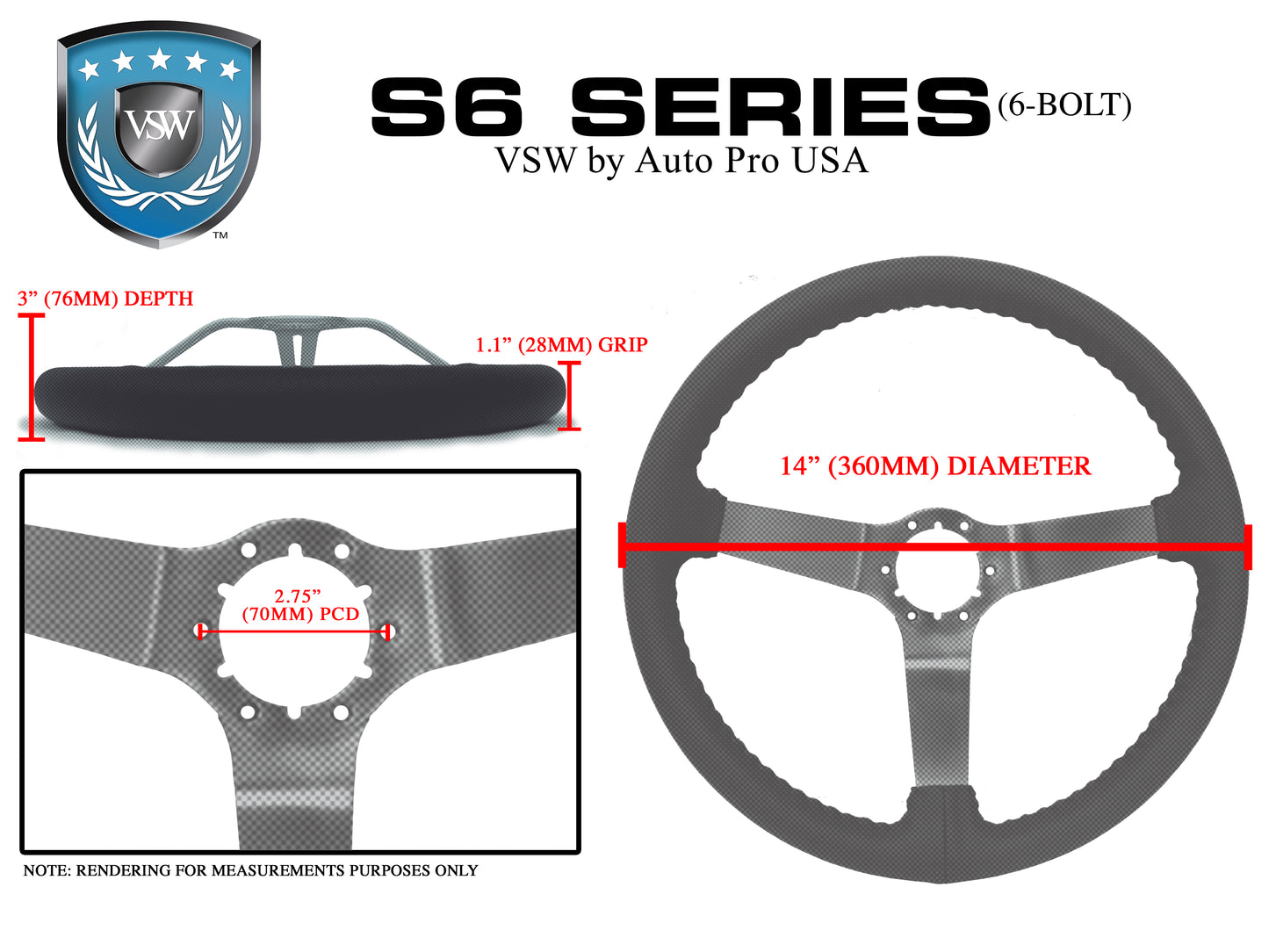 VSW S6 Step Series Steering Wheel |Tan Leather, Black | ST3029TAN