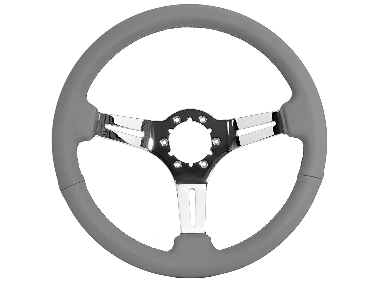 VSW S6 Sport Steering Wheel | Gray Leather, Chrome | ST3012GRY