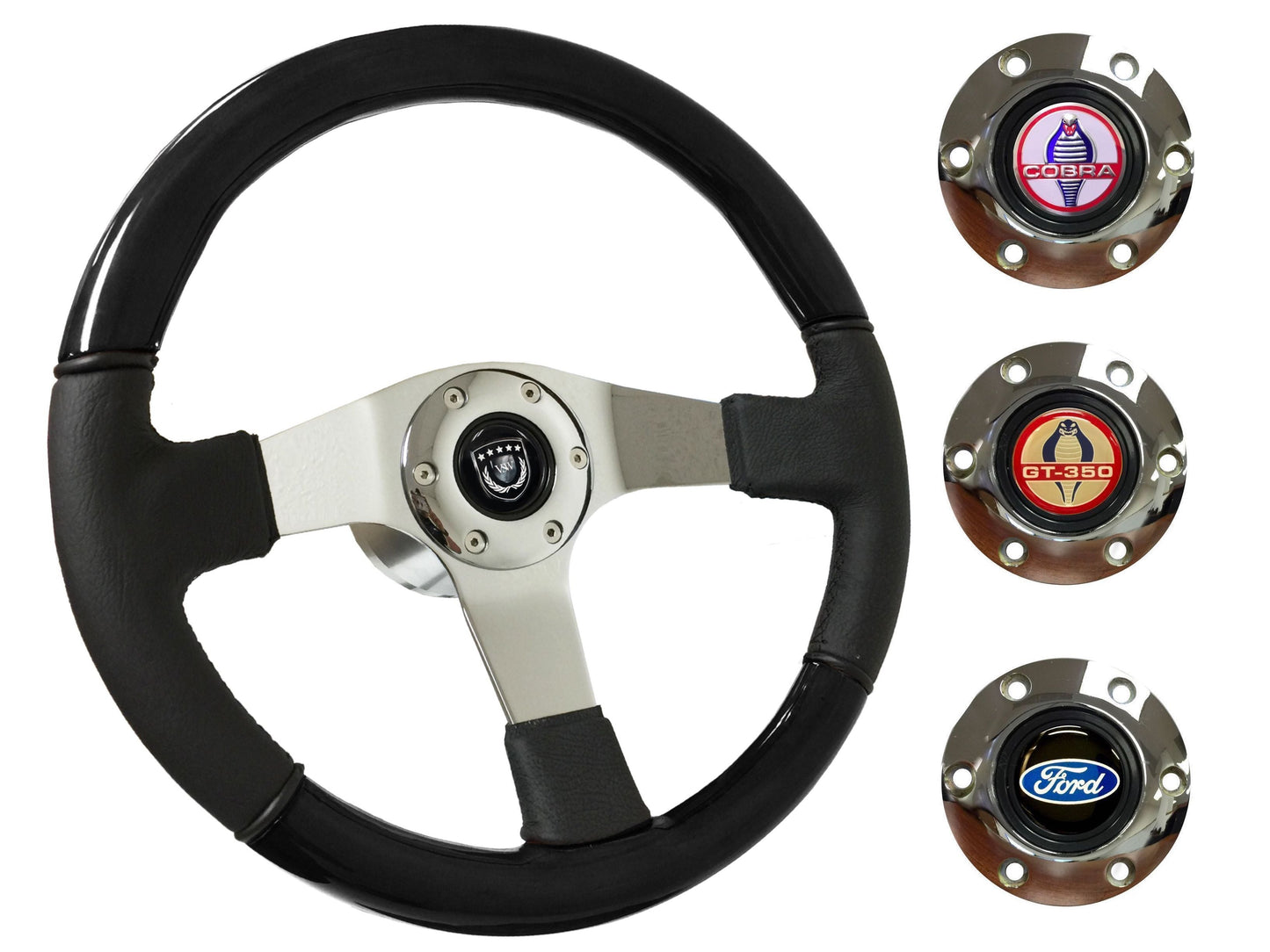1968-78 Ford Mustang Steering Wheel Kit | Black Ash Wood - Leather