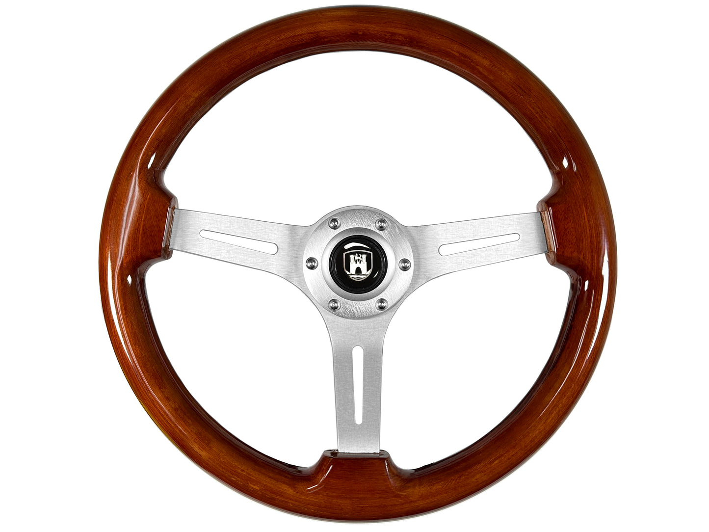 Volkswagen 6-Bolt Steering Wheel Castle Kit | Mahogany Wood / Brushed Alumunum