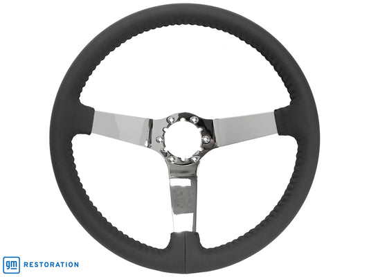 S6 Step Series Black Leather Chrome Steering Wheel | ST3040BLK