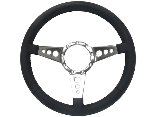 VSW S9 Premium Leather Steering Wheel | Black Leather, 3-Spoke w/ Holes | ST3056
