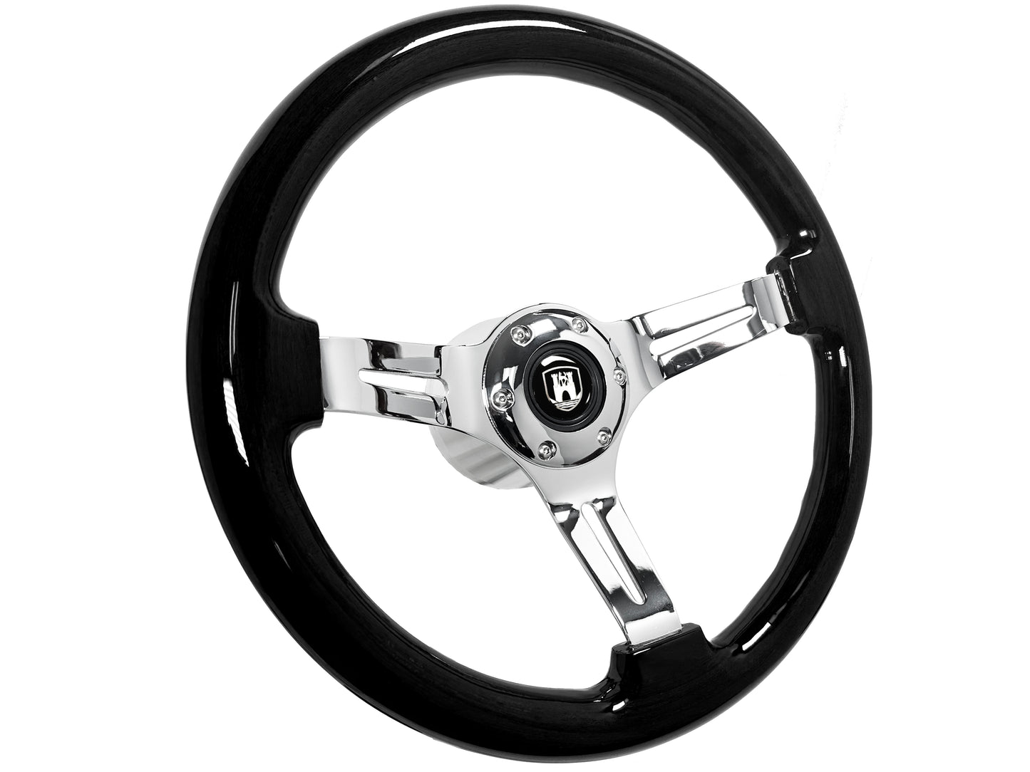 Volkswagen 6-Bolt Steering Wheel Castle Kit | Black Ash Wood / Chrome