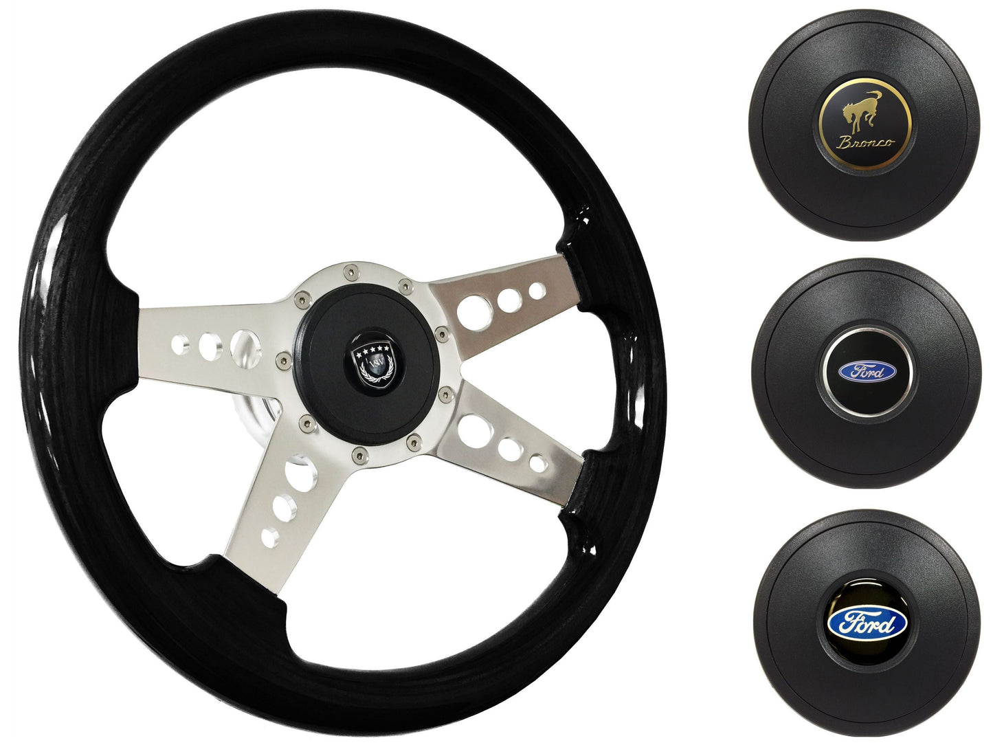 1975-77 Ford Bronco Steering Wheel Kit | Black Ash Wood | ST3081