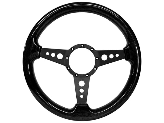 VSW S9 Deluxe Wood Steering Wheel | Black Ash Wood, 3-Spoke w/ Holes | ST3175