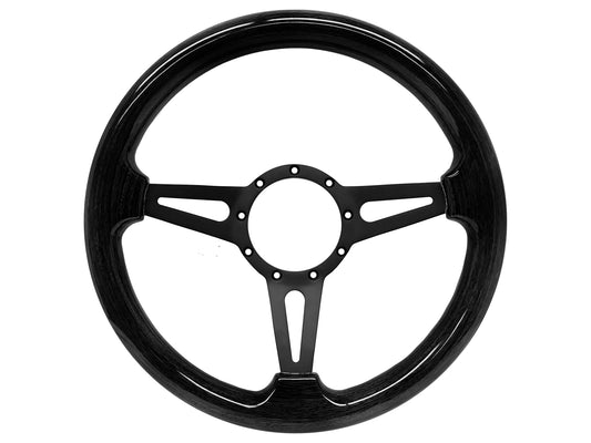 VSW S9 Deluxe Wood Steering Wheel | Black Ash Wood, Slotted 3-Spoke | ST3177