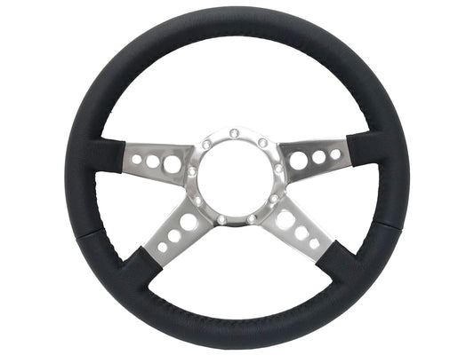 VSW S9 Premium Leather Steering Wheel | Black Leather, 4-Spoke w/ Holes | ST3071