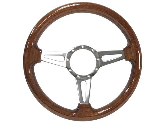 VSW S9 Deluxe Wood Steering Wheel | Walnut Wood, 3-Spoke w/ Slots | ST3078