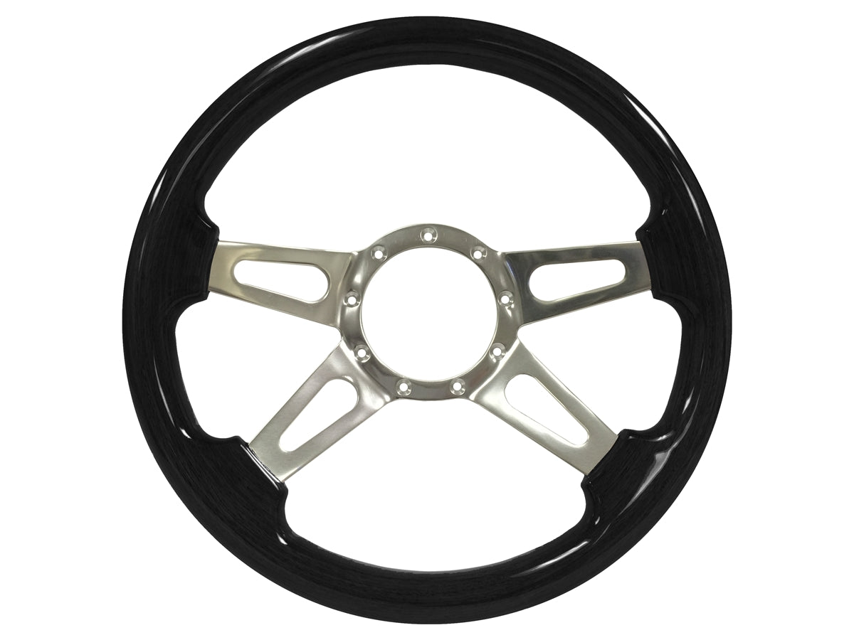 VSW S9 Deluxe Wood Steering Wheel | Black Ash Wood, 4-Spoke w/ Slots | ST3079