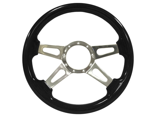 VSW S9 Deluxe Wood Steering Wheel | Black Ash Wood, 4-Spoke w/ Slots | ST3079
