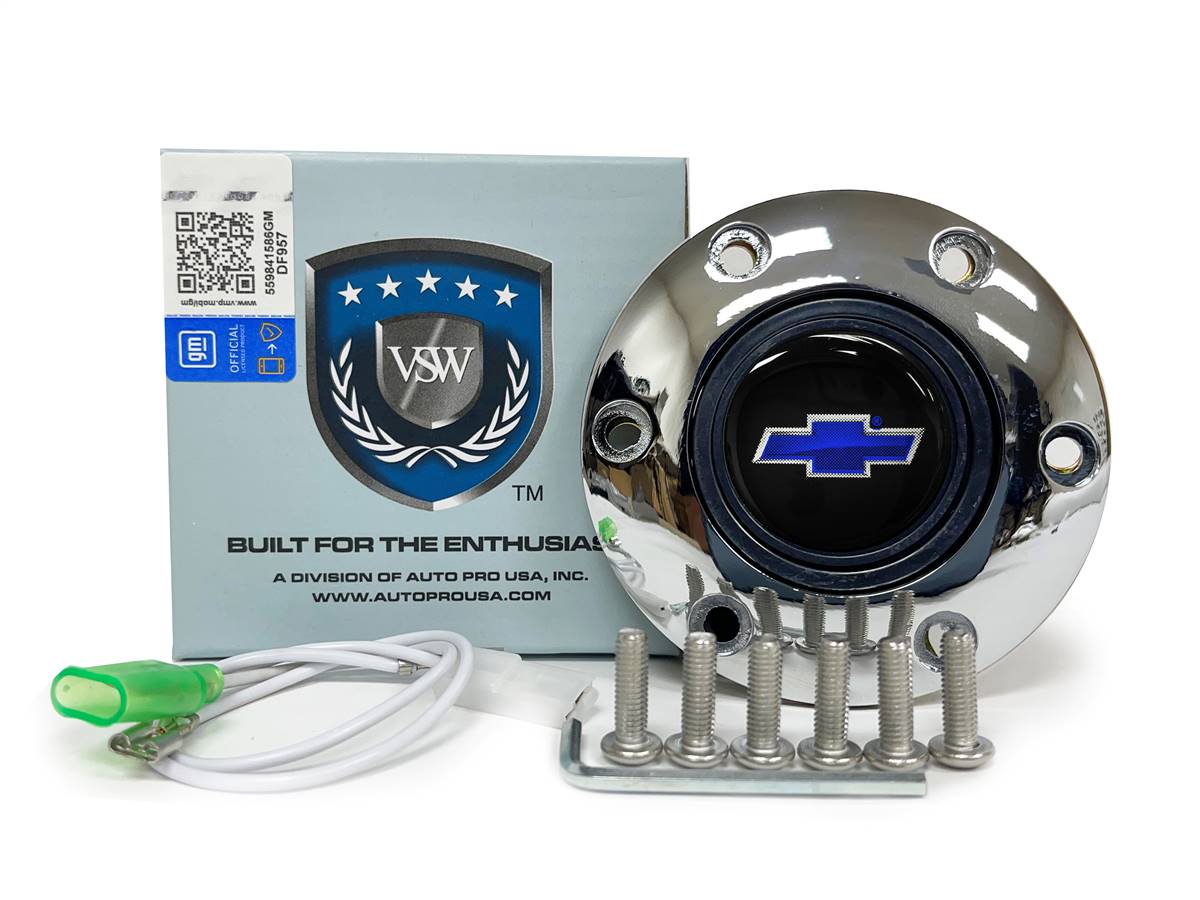 VSW S6 | Blue Chevy Bow Tie Emblem | Chrome Horn Button | STE1015CHR
