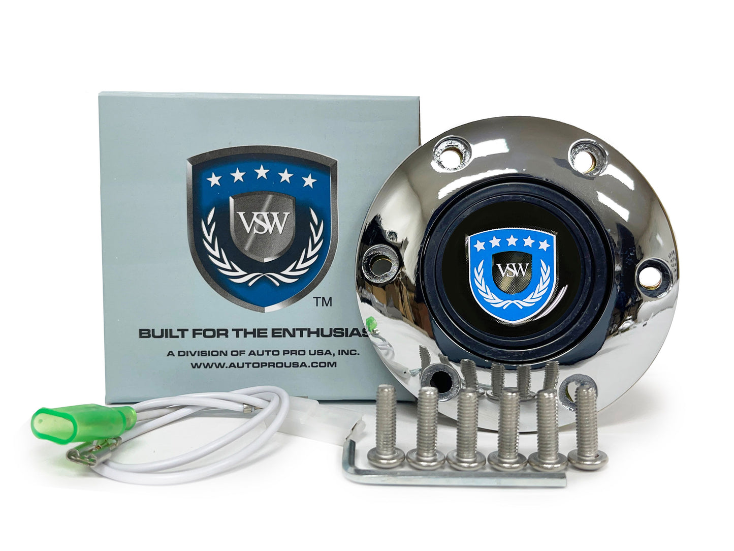 VSW S6 | Blue VSW Emblem | Chrome Horn Button | STEVSWBLU-CHR