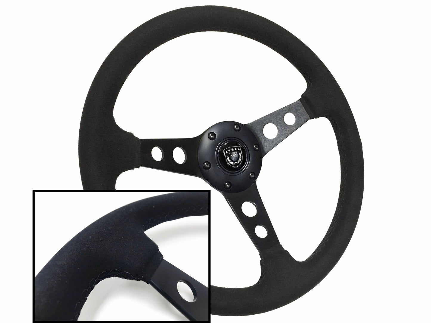 VSW S6 Steering Wheel | Ultralux Suede Black 3-Spoke w/ Holes | ST3583BLK