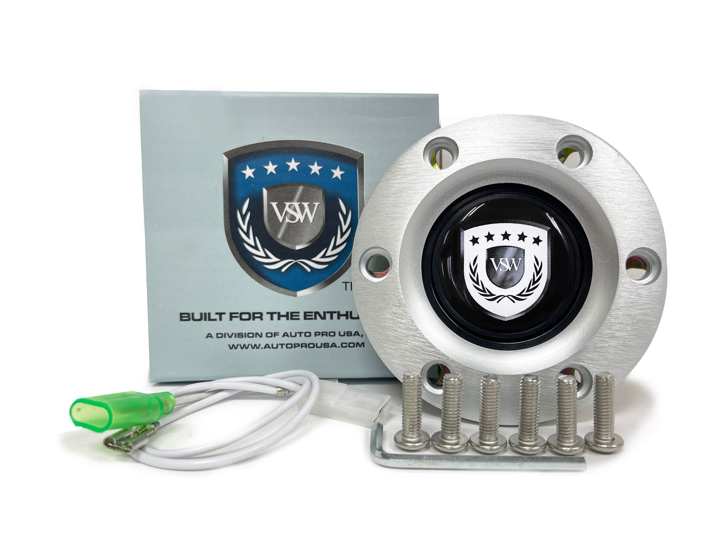 VSW S6 | White VSW Emblem | Brushed Horn Button | STEVSWWHT-BRU