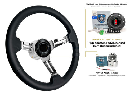ST3012BLK 1984-89 Oldsmobile Telescopic kit - Black button, Rocket II 1981-96 emblem, STH1040SIL hub