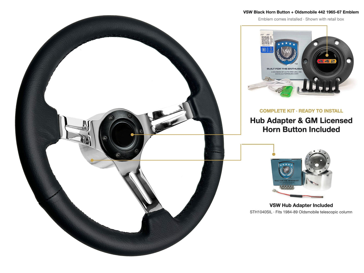 ST3012BLK 1984-89 Oldsmobile Telescopic kit - Black button, 442 1965-67 emblem, STH1040SIL hub