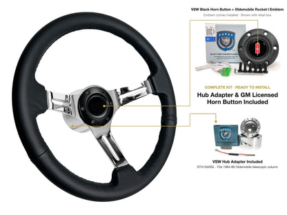 ST3012BLK 1984-89 Oldsmobile Telescopic kit - Black button, Rocket I 1960-80 emblem, STH1040SIL hub