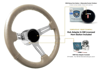 ST3012TAN 1984-89 Oldsmobile Telescopic kit - Deluxe button, Rocket I 1960-80 emblem, STH1040SIL hub