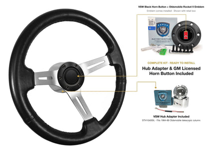 ST3014BLK 1984-89 Oldsmobile Telescopic kit - Black button, Rocket II 1981-96 emblem, STH1040SIL hub