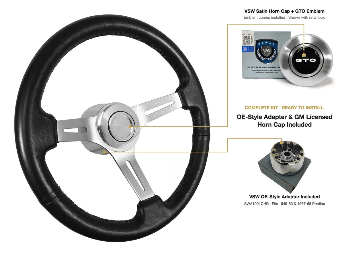 ST3014BLK 1949-63/1967-68 Pontiac OE-style kit - OE Satin Cap, GTO emblem, SWA1001CHR adapter