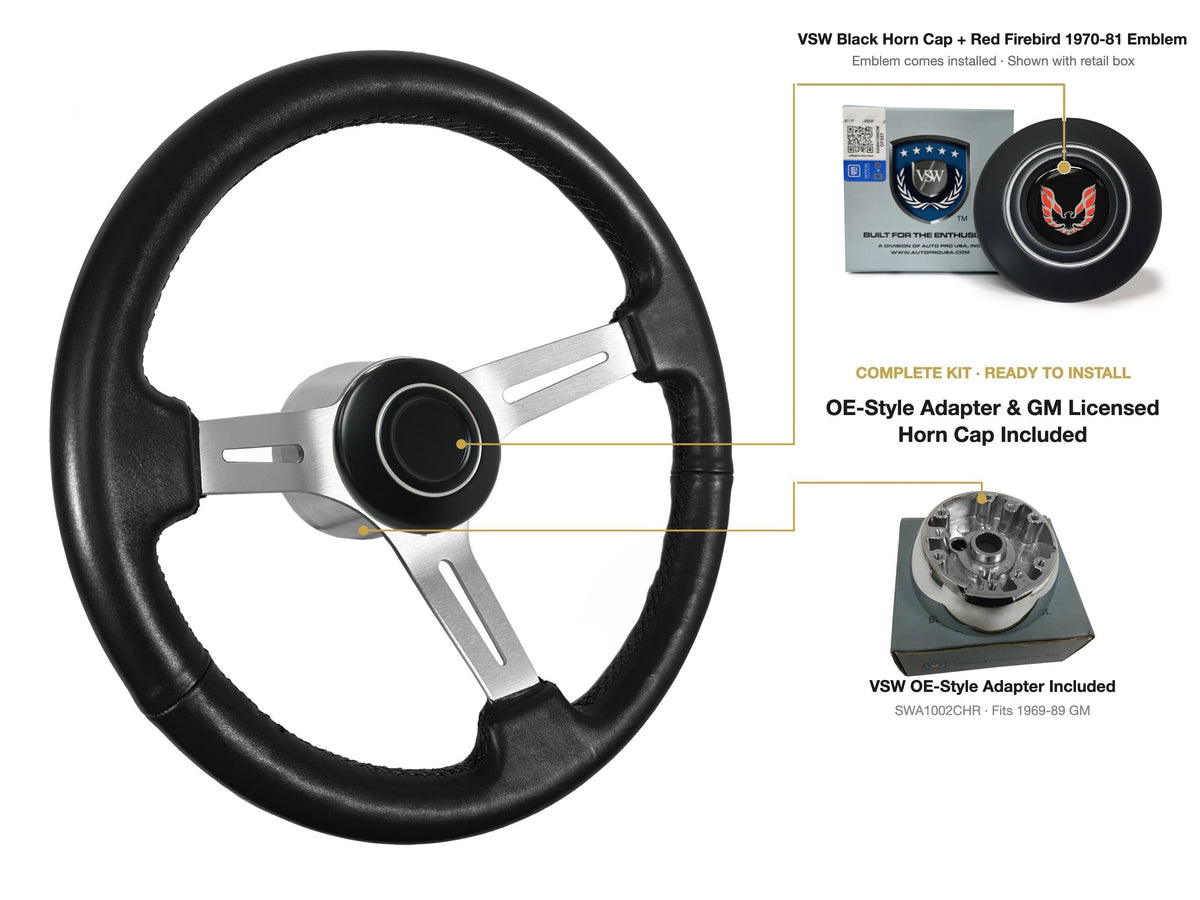 ST3014BLK OE-style kit - OE Black Cap, Red Firebird 1970-81 emblem