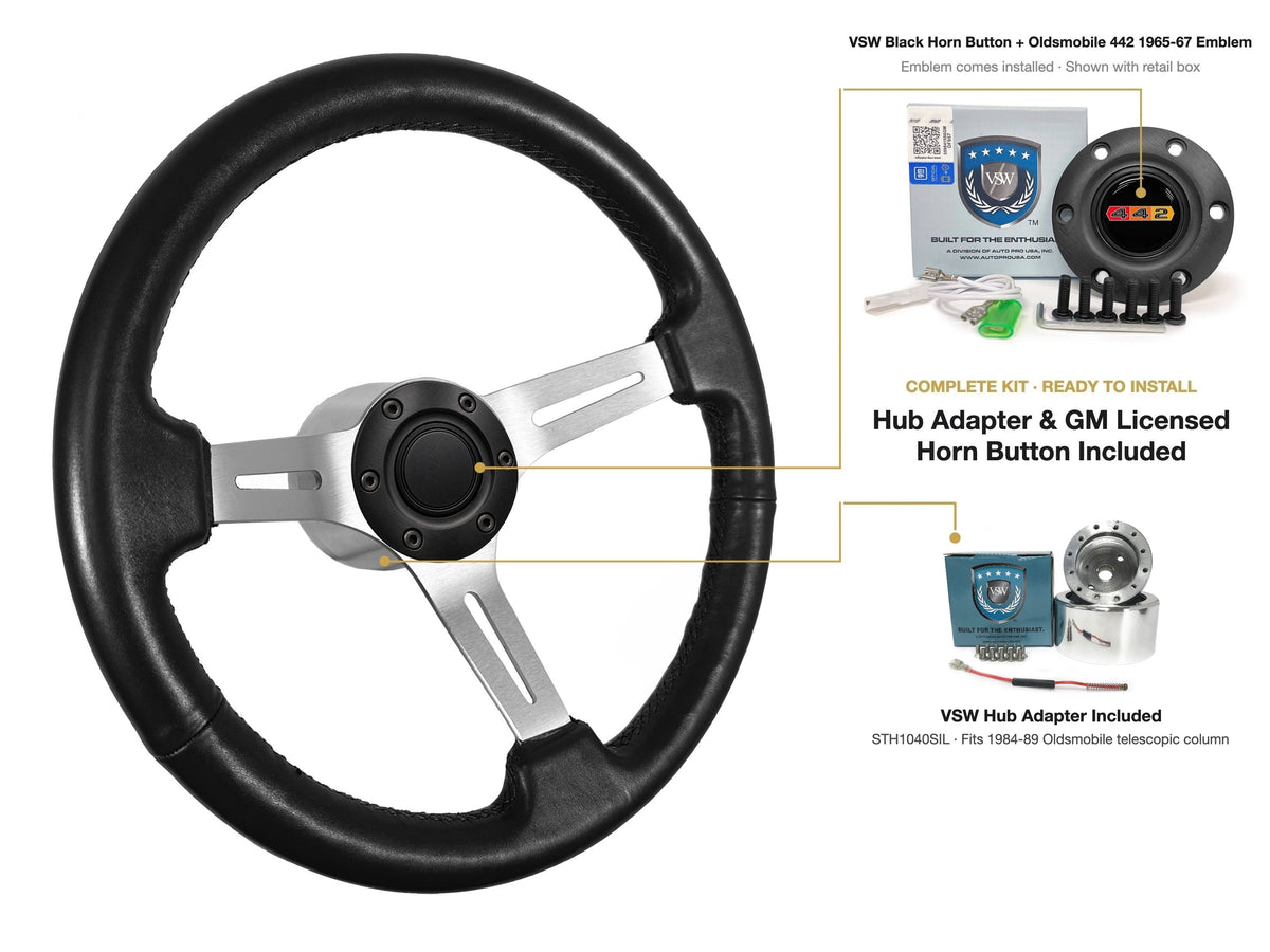 ST3014BLK 1984-89 Oldsmobile Telescopic kit - Black button, 442 1965-67 emblem, STH1040SIL hub
