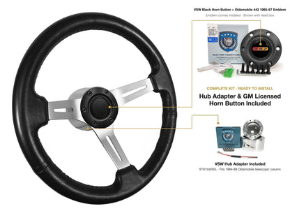 ST3014BLK 1984-89 Oldsmobile Telescopic kit - Black button, 442 1965-67 emblem, STH1040SIL hub