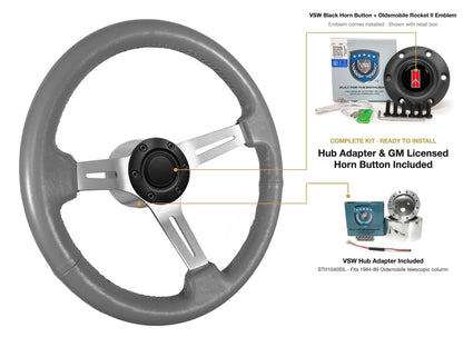 ST3014GRY 1984-89 Oldsmobile Telescopic kit - Black button, Rocket II 1981-96 emblem, STH1040SIL hub