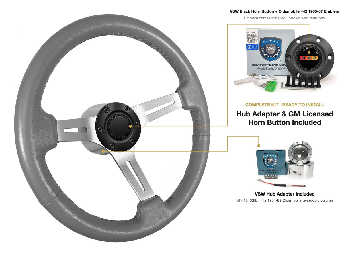 ST3014GRY 1984-89 Oldsmobile Telescopic kit - Black button, 442 1965-67 emblem, STH1040SIL hub