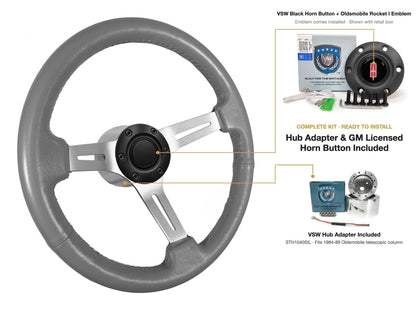 ST3014GRY 1984-89 Oldsmobile Telescopic kit - Black button, Rocket I 1960-80 emblem, STH1040SIL hub