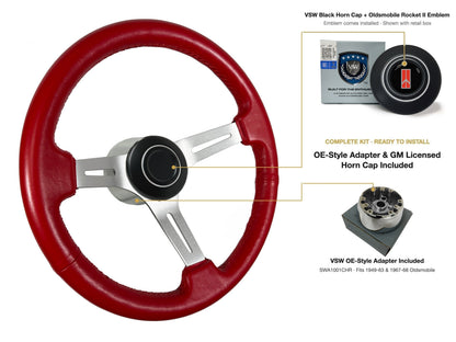 ST3014RED 1949-63/1967-68 Oldsmobile OE-style kit - OE Black Cap, Rocket II 1981-96 emblem, SWA1001CHR adapter