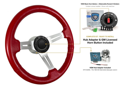 ST3014RED 1984-89 Oldsmobile Telescopic kit - Black button, Rocket II 1981-96 emblem, STH1040SIL hub