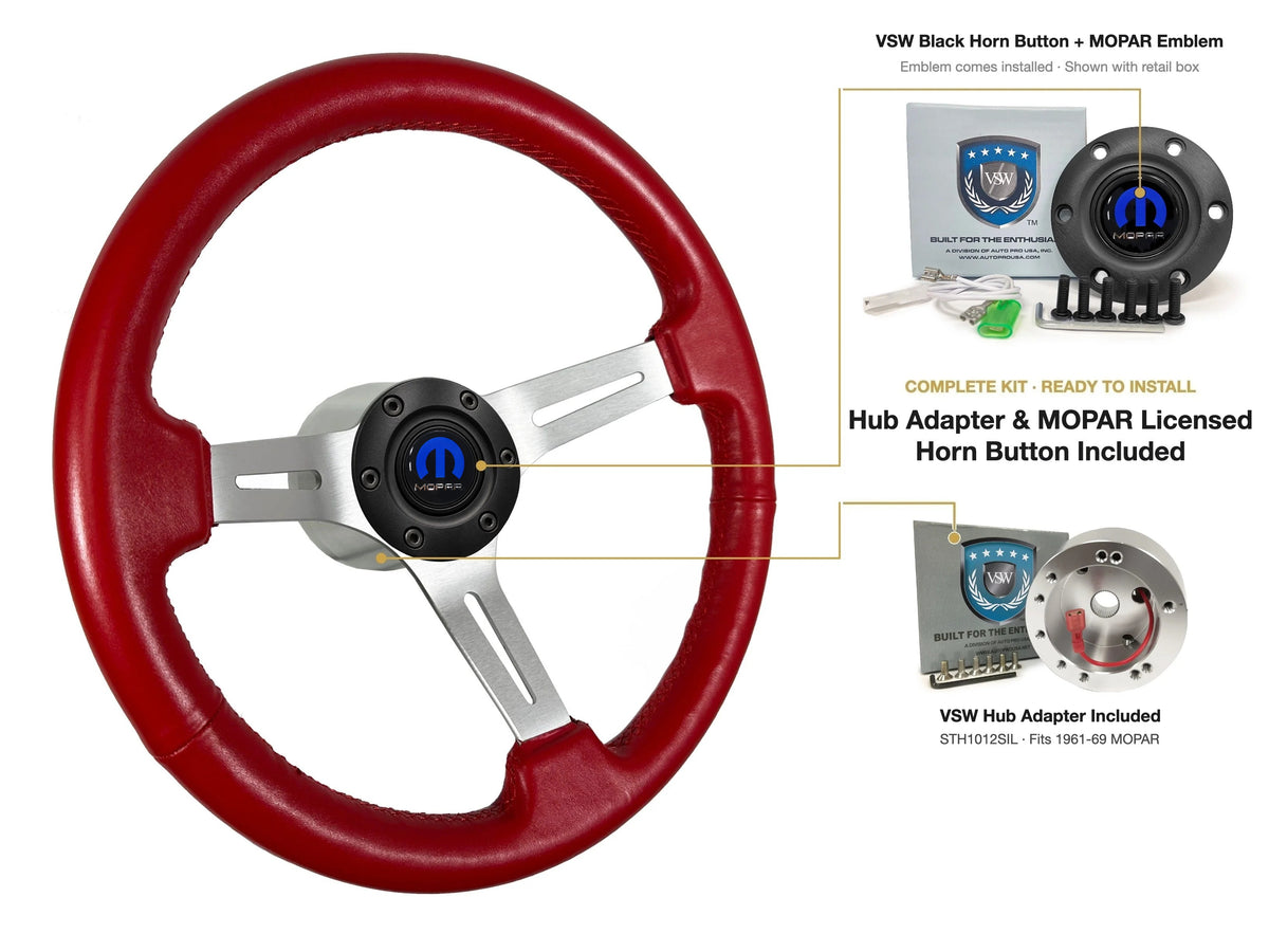 ST3014RED 1961-69 MOPAR kit - Black button, MOPAR emblem, STH1012SIL hub