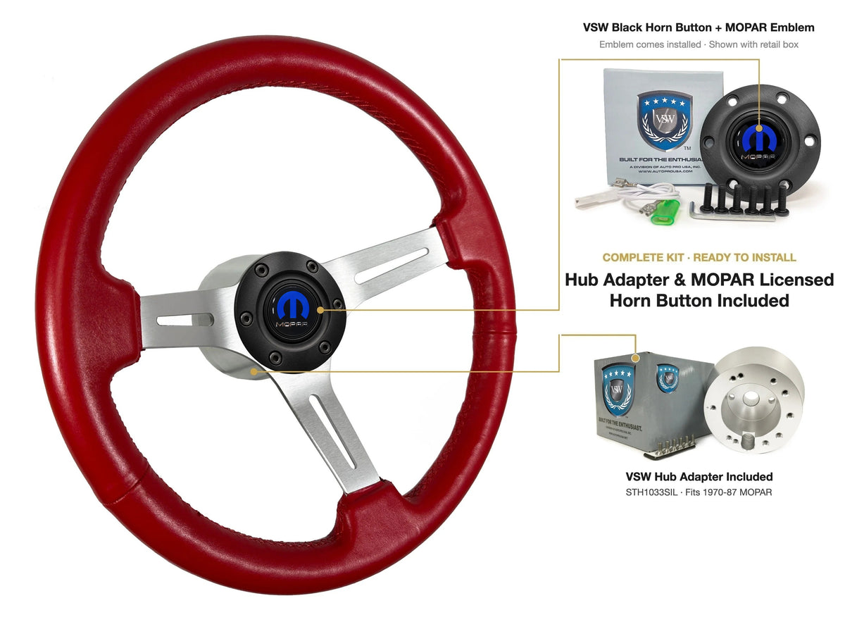 ST3014RED 1970-87 MOPAR kit - Black button, MOPAR emblem, STH1033SIL hub