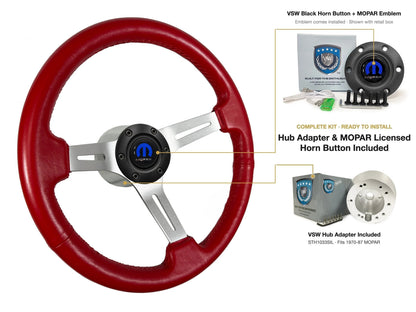 ST3014RED 1970-87 MOPAR kit - Black button, MOPAR emblem, STH1033SIL hub