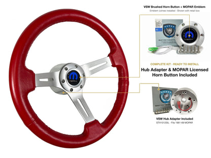 ST3014RED 1961-69 MOPAR kit - Brushed button, MOPAR emblem, STH1012SIL hub