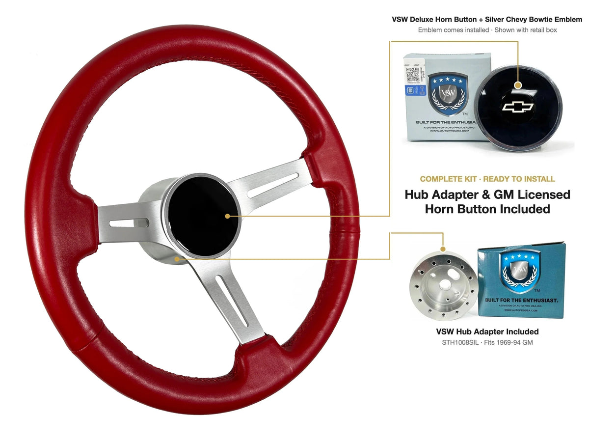 ST3014RED kit - Deluxe button, Silver Chevy Bowtie emblem