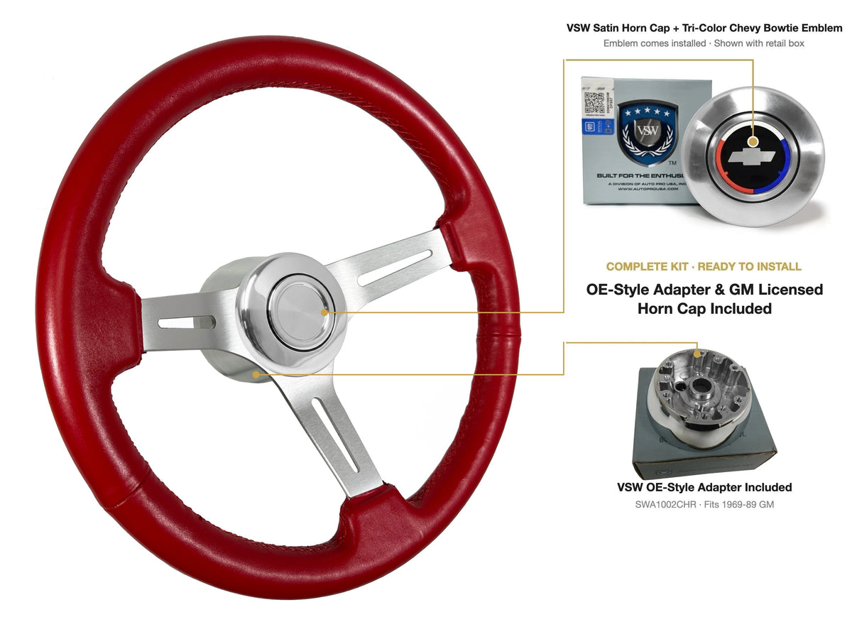 ST3014RED OE-style kit - OE Satin Cap, Tri-Color Chevy Bowtie emblem