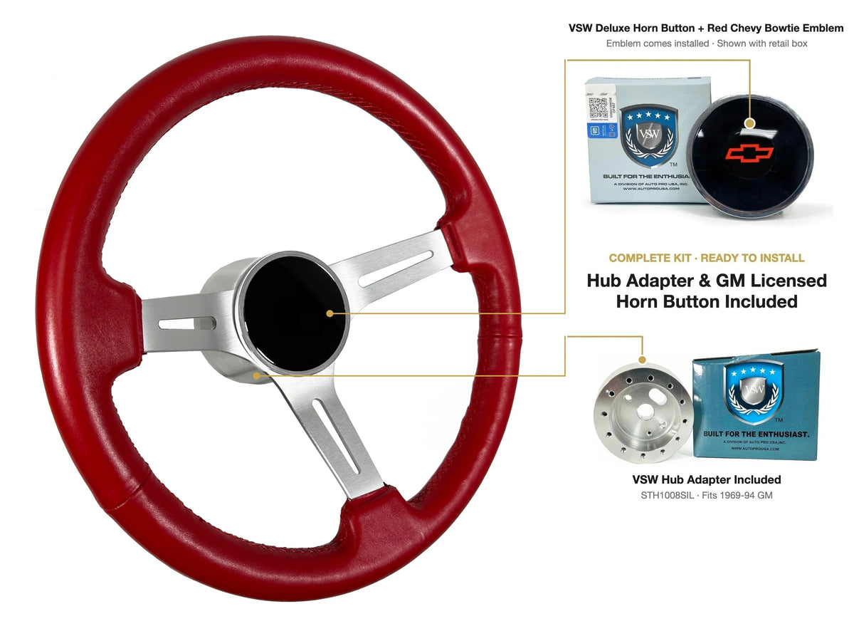 ST3014RED kit - Deluxe button, Red Chevy Bowtie emblem