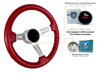 ST3014RED kit - Deluxe button, Red Chevy Bowtie emblem