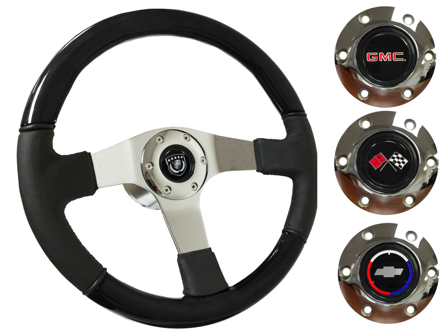 1974-94 Chevy Truck, GMC Steering Wheel Kit | Black Ash Wood - Leather | ST3019BK