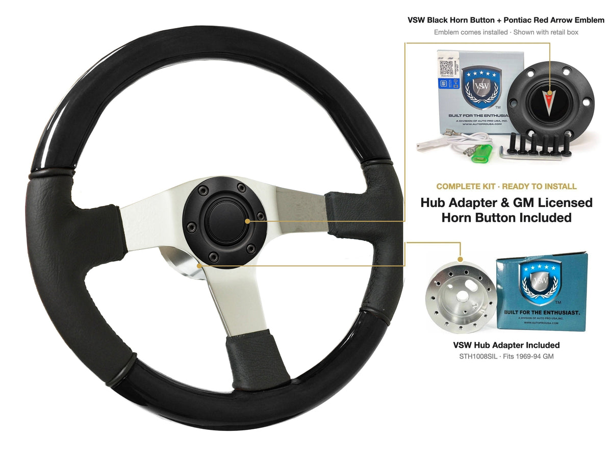 ST3019BLKWOOD black ash wood-leather steering wheel kit - SIL-11BLK