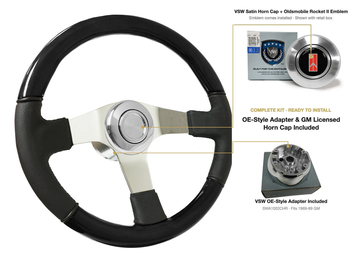 ST3019BLKWOOD black ash wood-leather steering wheel kit - SIL-12-19S