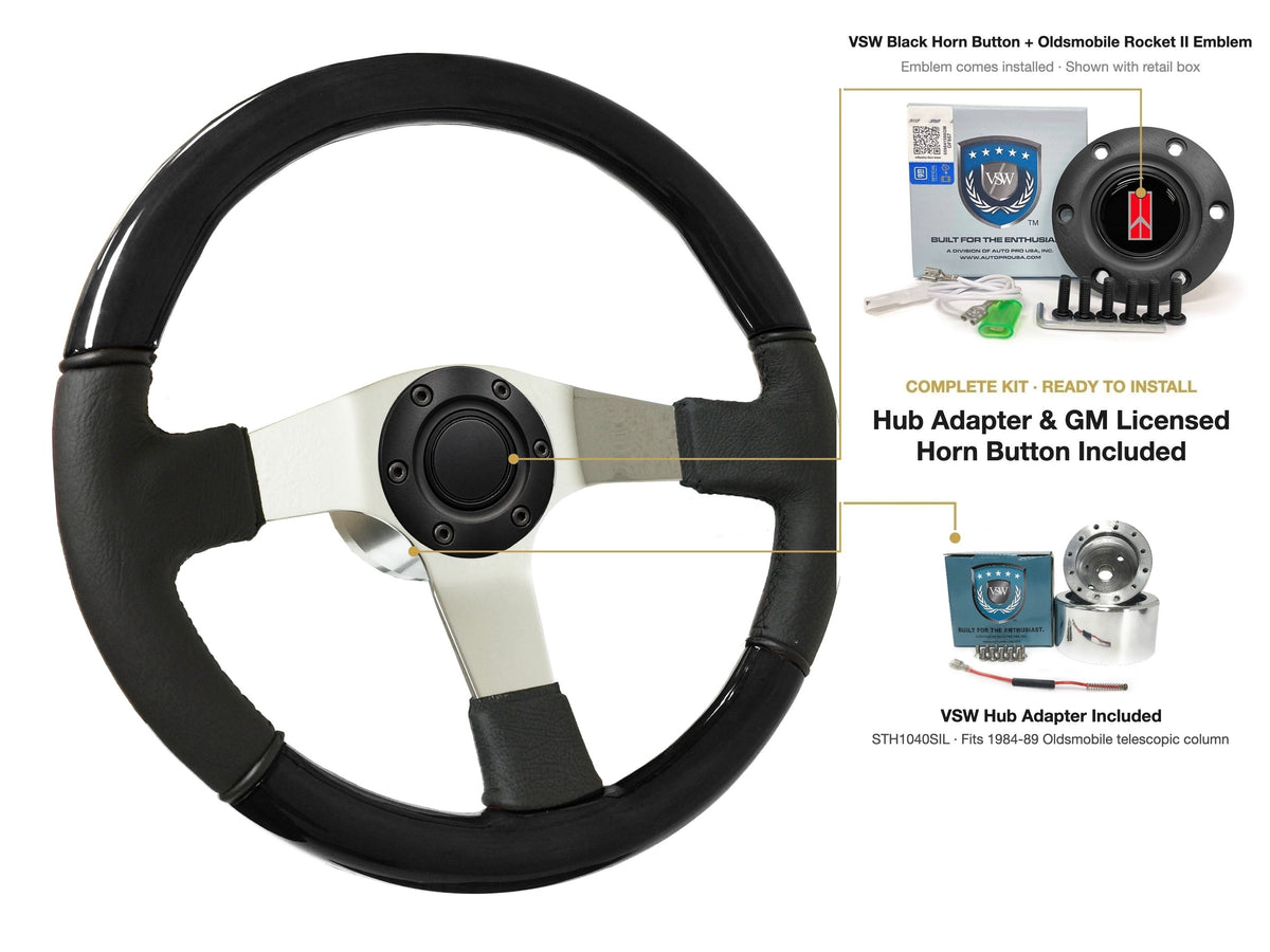 ST3019BLKWOOD black ash wood-leather steering wheel kit - SIL-12BLK-TELE