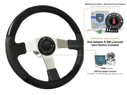 ST3019BLKWOOD black ash wood-leather steering wheel kit - SIL-12BLK-TELE