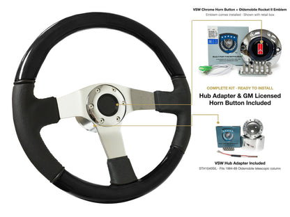 ST3019BLKWOOD black ash wood-leather steering wheel kit - SIL-12CHR-TELE