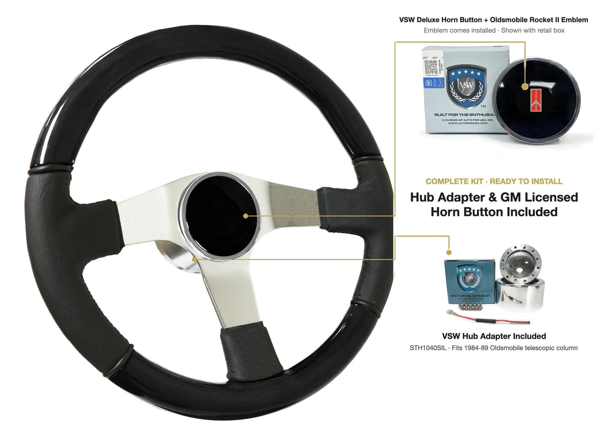 ST3019BLKWOOD black ash wood-leather steering wheel kit - SIL-12DLX-TELE