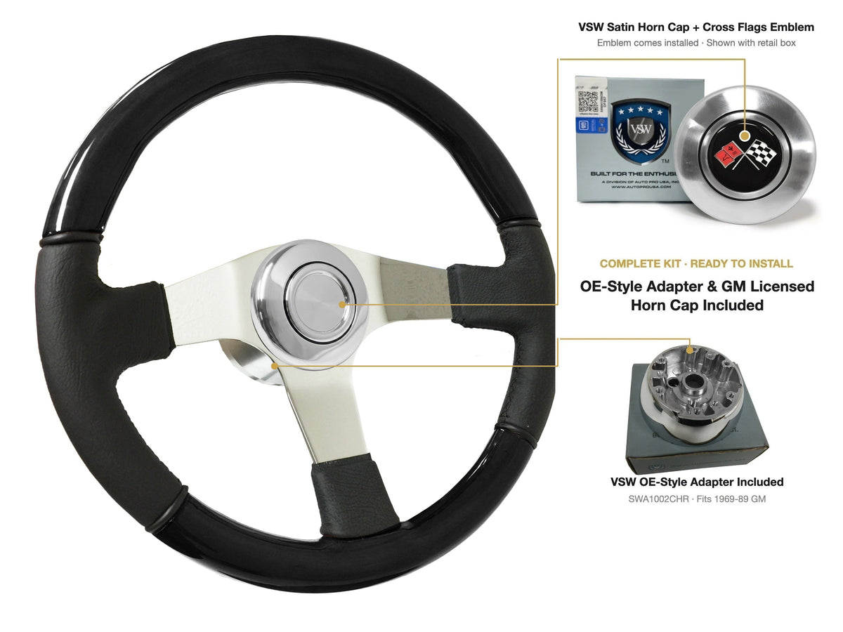 ST3019BLKWOOD black ash wood-leather steering wheel kit - SIL-13-19S