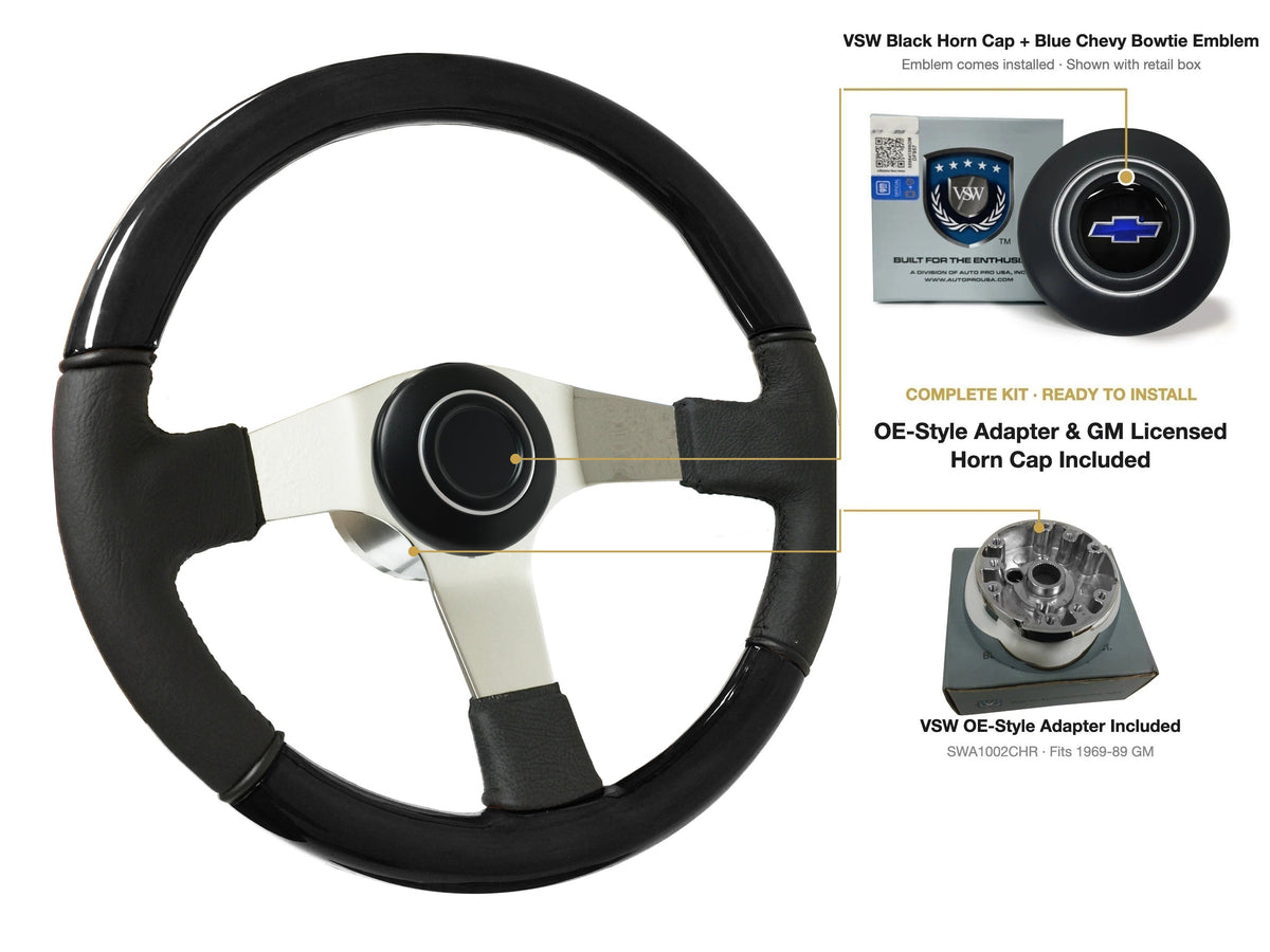 ST3019BLKWOOD black ash wood-leather steering wheel kit - SIL-15-19B