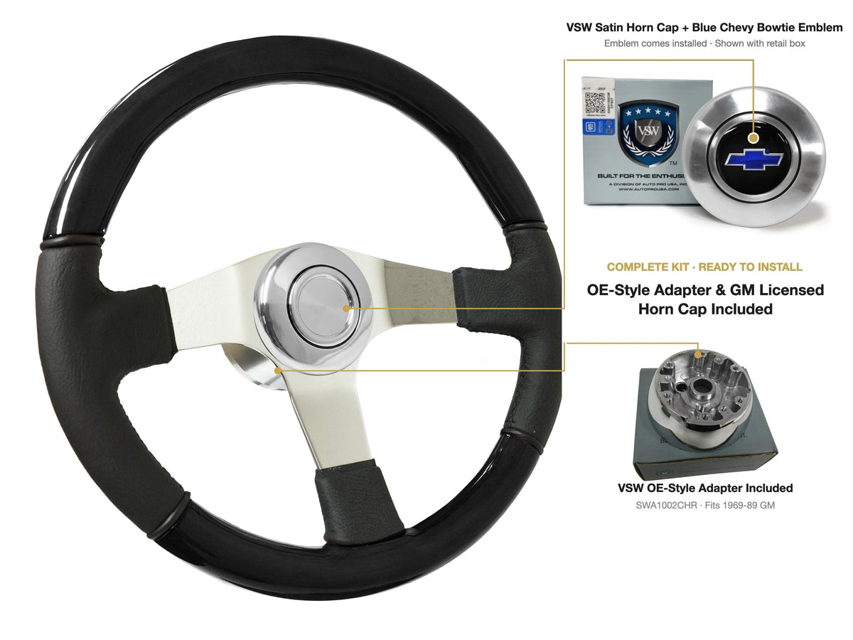 ST3019BLKWOOD black ash wood-leather steering wheel kit - SIL-15-19S